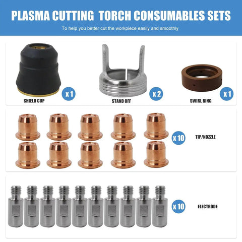 24 Piece IPT40 Plasma Cutter Consumables Kit For Cut 55DS Pro And 65DS including nozzles, electrodes, and caps layout