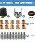 IPT40 Plasma Cutter Consumables Kit for YESWELDER Cut 55DS Pro and Cut 65DS, includes shield cup, stand-off, swirl ring, electrodes, nozzles.