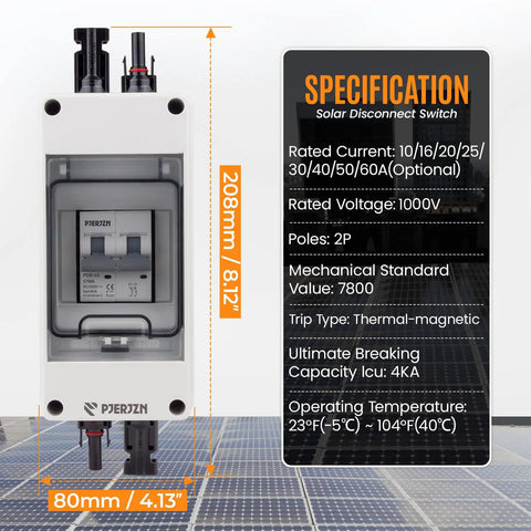 Solar Panel Disconnect Switch 1000V 60A PV Breaker Box Outdoor Enclosure For Solar PV Panels Home Battery Storage
