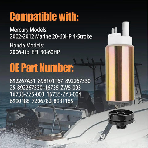 Fuel Pump For Mercury Outboard 20HP To 60HP 2002 To 2010 And Honda EFI Outboard with boat background