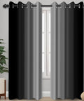 Gradient Black To Gray Light Blocking Thermal Insulated Grommet Window Curtain For Living Room And Bedroom Room Darkening Drapes 2 Panels 53 Inches Wide By 85 Inches Long Durable Polyester hanging on a window