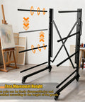 Knockout Heavy Duty Steel Paint Drying Rack With Smooth Rolling Caster Wheels For Cabinet Doors Drawer Panels And Wood Trim Sweet Vertical Organizer Setup In Charcoal Black, showcasing adjustable height features.