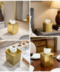 Gold Plated Tissue Box Cover Holder, Square Luxury Tissue Box Holder For Bathroom Vanity Office Bedroom Living Room set