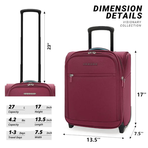 Underseat Carry On Luggage With USB Port 16 Inch Two Wheel Spinner Bag For Airlines Lightweight Cabin Suitcase With Dimensions