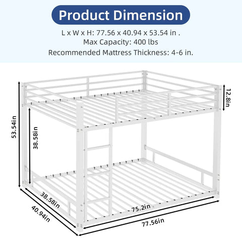 Metal Twin Over Twin Bunk Bed With Noise Reduction Durable Steel Frame Rust Resistant White Finish dimensions diagram
