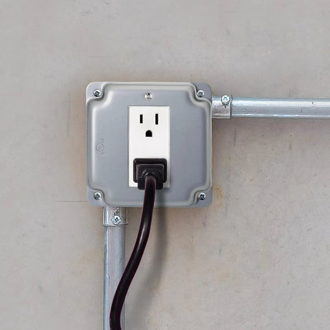 Beefy 4 Inch Square Decorator Switch Electrical Box Cover For Exposed Wiring, 2 Gang Metal Cover, installed on wall