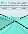 Family Beach Tent Sun Shelter With UPF 50 Plus UV Protection showing thickened fiberglass poles detail