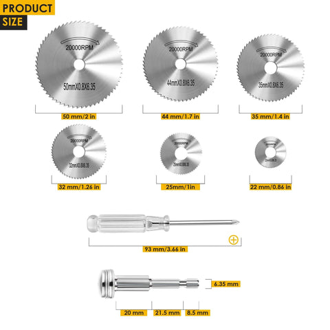 Kuenuilr six-piece HSS circular saw blades set for drills with 1/4 in hex shank (22–50 mm)