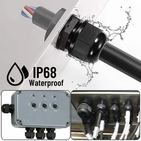 NPT 1In Cable Gland IP68 Waterproof Strain Relief Cord Connector For Electrical Box Wire Adjustable PA Nylon Cable Gland Black Finish