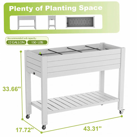 Elevated Raised Garden Bed With Locking Wheels, Large Resin Outdoor Planter Box Stand, Divisible Design With Drain Plug