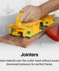 Absolute Beast Mode 3D Pushblock For Boss Level Safety On Router Tables And Jointers with yellow push block in use on hardwood.