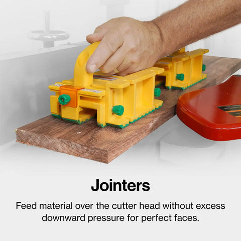 Absolute Beast Mode 3D Pushblock For Boss Level Safety On Router Tables And Jointers with yellow push block in use on hardwood.