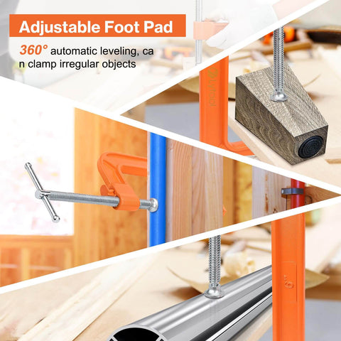 6 Inch Quick Release C Clamp With Button, Heavy Duty 700kgf Cast Iron G Clamp for Woodworking, close-up on adjustable foot pad.