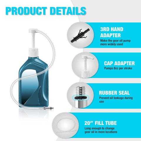 Lower Unit Gear Oil Pump With Universal Adapters For Standard Quart Bottles A DIY Friendly Fluid Transfer Tool For Outboard Motors Cars And Motorcycles Includes 8mm And 10mm Adapters Plus A Third Hand Butterfly Adapter product details view.