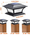 Solar Post Cap Lights For 4x4 5x5 6x6 Posts, Outdoor Glass LED Fence Caps With Pebbled Glass, Black finish, multi-size fitting