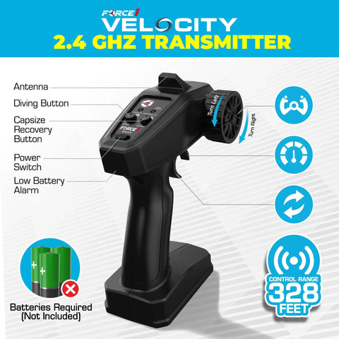 2.4GHz transmitter for Velocity Green Fast RC Boat For Pools And Lakes High Speed Remote Control Boat For Grownups And Kiddos