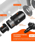Extendable Telescope Camera Adapter with 1.25 Inch T Adapter for Prime Focus and Eyepiece Projection, shown with camera parts