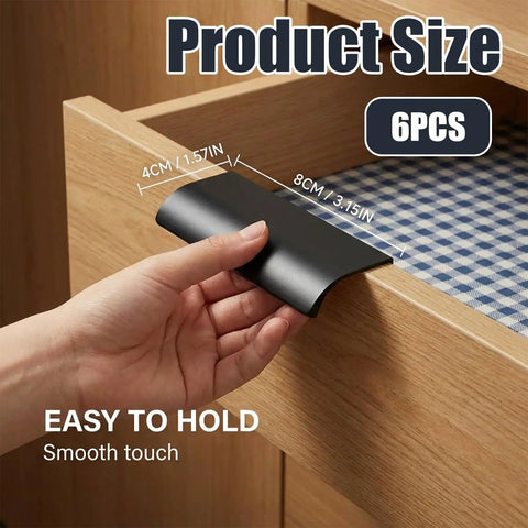 6 Pack 3 Inch Self Adhesive Cabinet Handles Pulls Matte Black Aluminum Alloy Finger Pulls For Cabinets Peel And Stick Easy Install No Drill Durable Modern Kitchen And Drawer Pulls in use.