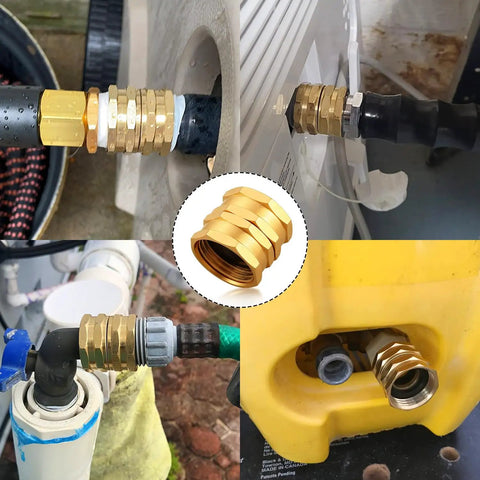 Garden Hose Adapter Female To Female 3/4 Inch GHT Brass Connector, Double Female Hose Fittings With Washers And PTFE Tape, Rustproof, No Fuss Easy Install For Outdoor Watering And DIY Plumbing. Brass double female adapter on hoses and fixtures for outdoor watering