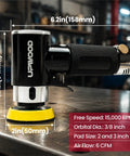 Mini Orbital Air Sander Kit for Two Inch and Three Inch Sanding, pneumatic power tool, close-up on workbench