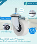 Front view of AxL 2-inch PVC caster wheel with threaded M8x15mm stem and zinc-coated swivel housing