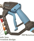 Beefed Up 5000 PSI Pressure Washer Gun with 360 Degree Swivel and Five Quick Connect Nozzles, side view showing handle and design.