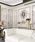 Living room with Grey Marble Peel And Stick Contact Paper For Countertops And Surfaces Durable Waterproof Kitchen And Bathroom Vinyl Wrap Removable Renter Friendly No Residue Easy To Clean on walls.