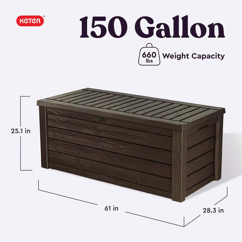 Beefy 150 Gallon Resin Outdoor Deck Box For Patio Storage And Organization Weatherproof Garden Tools Cushions And Pool Floats