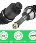 Close-up of Rear CV Axle Replacement For Polaris Sportsman 400 450 500 570 800 4x4 Quad, with test result graphics, 2006-2014 Models