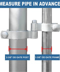 Heavy Duty Chain Link Fence Gate Hinge Kit 1-3/8 To 2-3/8 Inch Galvanized Steel with iron gate post and frame sizes shown