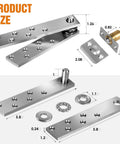 Diagram of Covert Hidden Door Hinge Heavy Duty Pivot For Wood Cabinets And Bookcases showing product dimensions and components