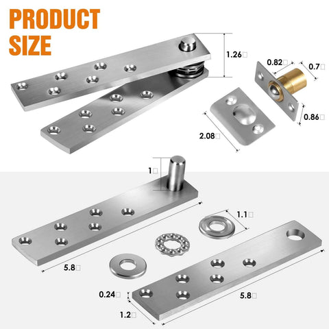 Diagram of Covert Hidden Door Hinge Heavy Duty Pivot For Wood Cabinets And Bookcases showing product dimensions and components