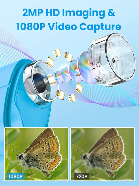 Kids Handheld Digital Microscope 1000X Magnification With 2.4 Inch HD Screen 2MP Images Durable ABS Silicone Build, 2MP HD imaging and 1080P video capture