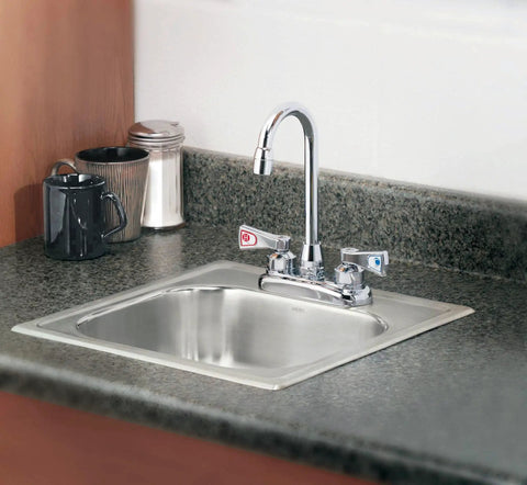 Commercial Bar And Pantry Faucet 2.2 GPM Chrome Finish With M-Dura Cartridge installed on a kitchen sink countertop.