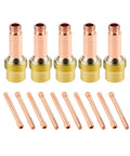 Pro Grade Tig Welding Consumables Kit With Gas Lens Collet Bodies And Copper Collet Tips For WP 17 18 26 Series Torches displayed.