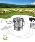 Portable Electric Goat Milking Machine Auto Milker With 3L Stainless Steel Bucket, Fast Daily Milking For Goats And Sheep, Gentle Yet Efficient, A Real Time Saver For Small Farms And Home Use, shown with hoses and pump
