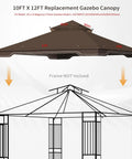 Replacement Gazebo Canopy 10 X 12 Ft Durable Outdoor Roof Cover For Regency II Patio Gazebo, brown top, frame not included.