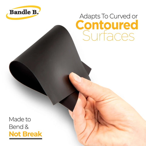 Flexible Magnetic Sheet With Adhesive Backing shown bending in hand for crafts and DIY projects.