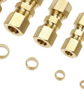 Brass compression tube fittings set, 46pcs, straight union couplings, OD 1/8-1/2 in