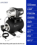 Beefy Shallow Well Pump For Home Gardens, 1.6 HP Motor, stainless steel water transfer, matte black, 115V, 1340 GPH flow
