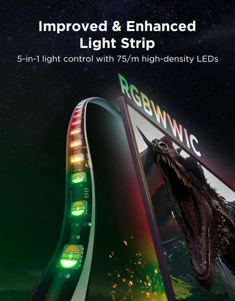 TV Backlight 3 Pro With HDR Triple Camera, Syncs To 75 85 Inch Screens, Ultra Clear HDR Image Capture For Brighter Highlights And Deeper Shadows, High Precision Triple Camera System, Perfect For An Immersive Movie Night And Gaming Setup. LED light strip on 75-85 inch TV