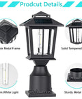 Metal Solar Post Lights 2 Pack Solar Post Cap Lights for Fence Deck Garden Yard Patio Porch Outdoor Decor No Fuss Warm White Bright LED Filament Bulbs Cast Aluminum and Glass Shade