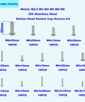 Diagram of Dope Metric Socket Cap Screws Set 185-Piece Assortment Kit, M2.5 M3 M4 M5 M6 M8, Stainless Steel 304, sizes labeled