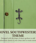 Gecko Shaped Door Pull Handles Set Of 2 In Rustic Dark Coffee Cast Iron on a green door