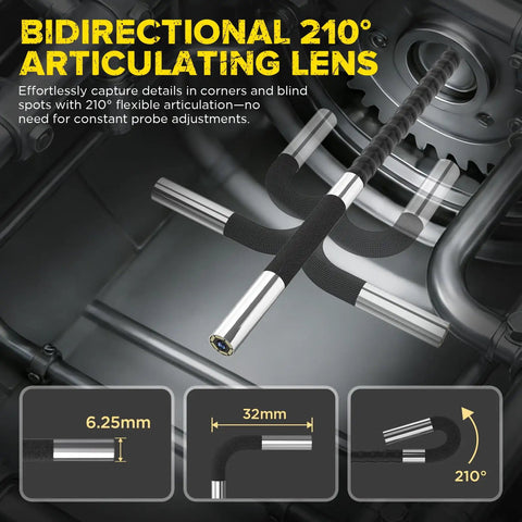 Articulating Video Borescope Endoscope With 210 Degree Bidirectional Camera Head 6.25mm showing flexible probe in engine bay