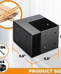 Heavy Duty Workbench Bracket Kit For 2x4 And 4x4 Lumber, Four Pack Leg Frame Braces With Pre Drilled Holes, product size info