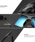 Close-up of Dope Polarized Sports Sunglasses TR90 Unbreakable Frame For Men And Women showing texture frames, strong hinge, nose pad, TPU legs