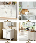 10 Pack Brushed Gold Cabinet Pulls For 5 Inch Center on cabinets in living room, kitchen, bathroom, and bedroom settings.