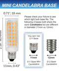Diagram showing LED E11 Mini Candelabra Light Bulb 5W High Output with 11mm base size, comparison to E12 base.