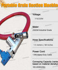 Beast Workhorse Heavy Duty Screw Conveyor With 2000W Portable Grain Suction Pump shown with red flexible hose and motor specs